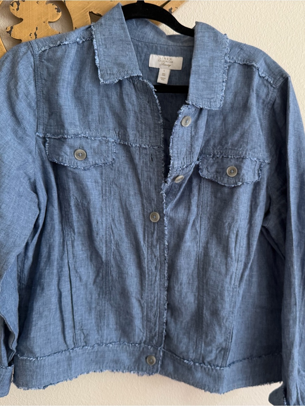 Charter Club Women’s Chambray Button-Front Jacket - Blue large